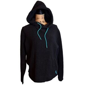 Chubbies Womens Gorpcore Cozy Sherpa Fleece Comfy Pullover Hoodie Black Small